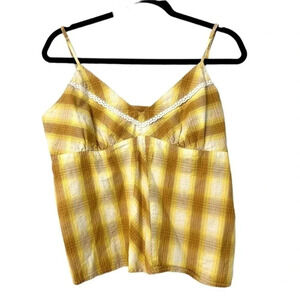 Roper Yellow Plaid Spaghetti Strap with Lace Detail Blouse Size Large